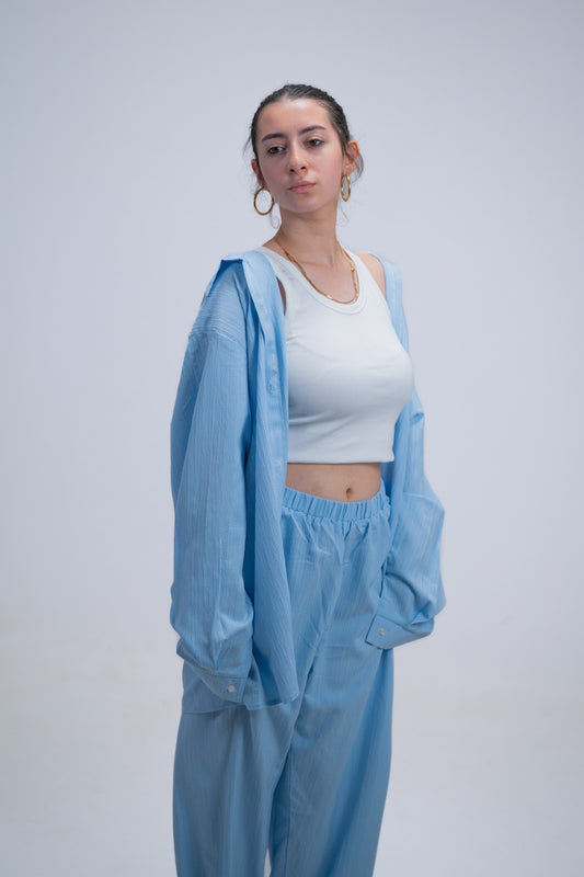 ✨Baby Blue Sunset Breeze Linen Set
