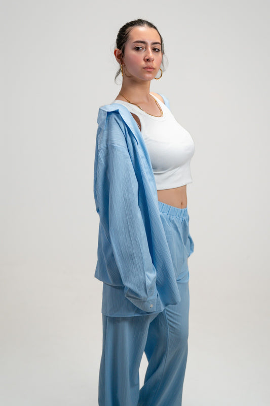 ✨Baby Blue Sunset Breeze Linen Set